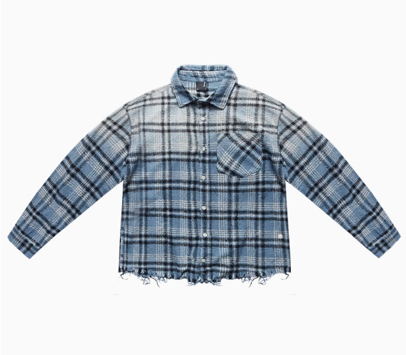 REMEDY Washed Gradient Long-sleeved Plaid Shirt