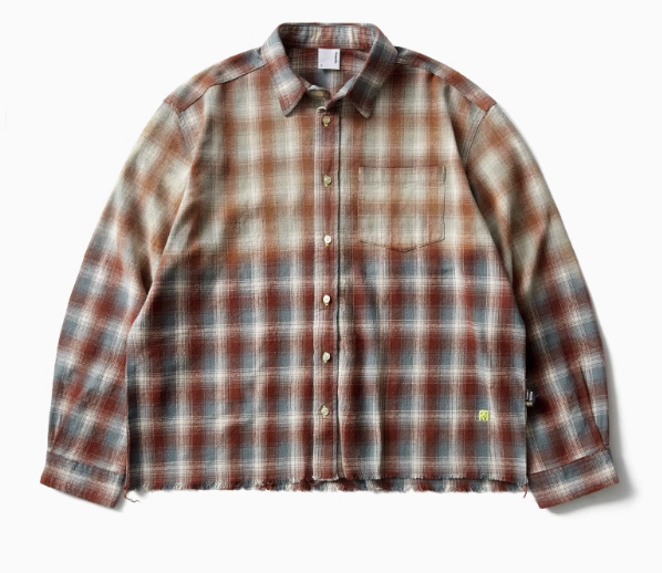 REMEDY Fringed Plaid Long-sleeve Shirt