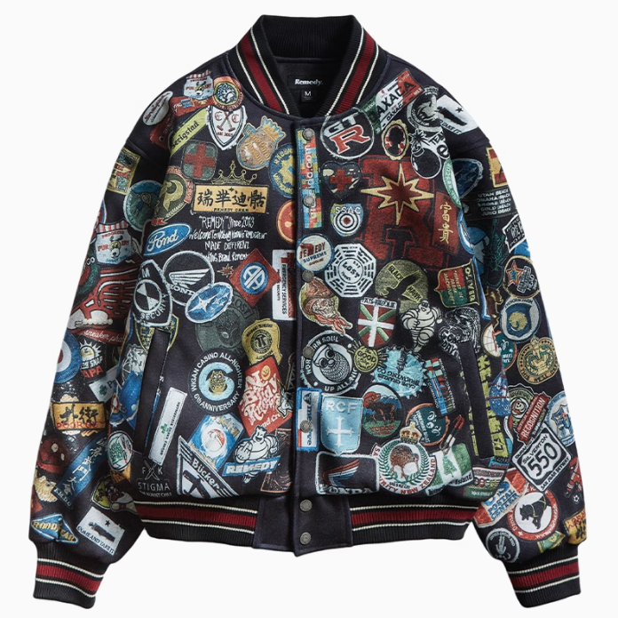 REMEDY Over Printed Badge Varsity Jacket