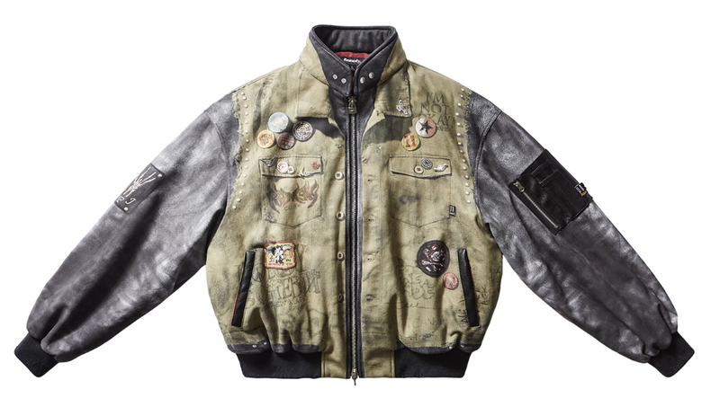 REMEDY Washed Printed Patchwork Bomber Jacket