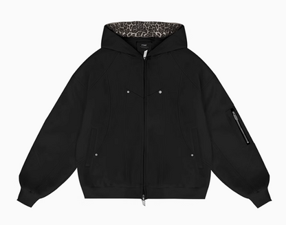 FDR Leopard Print Suede Hooded Jacket