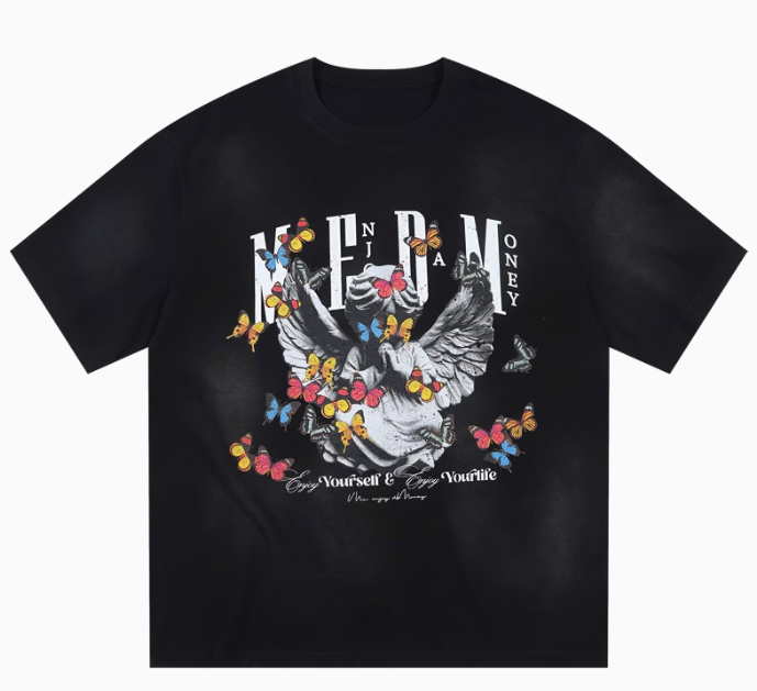 MEDM Angel Butterfly Washed Short Sleeve T-Shirt