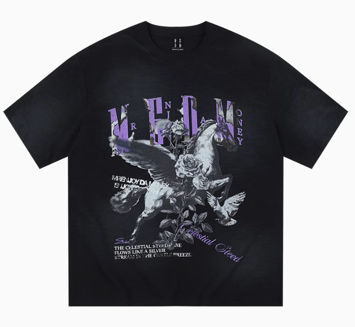 MEDM Pegasus Distressed Short-sleeved T-shirt