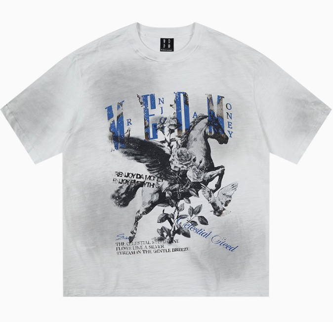 MEDM Pegasus Distressed Short-sleeved T-shirt