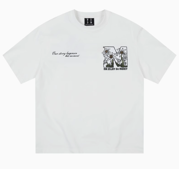 MEDM Large M Hand-painted Daisy Flower Short-sleeved T-shirt