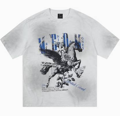 MEDM Pegasus Distressed Short-sleeved T-shirt