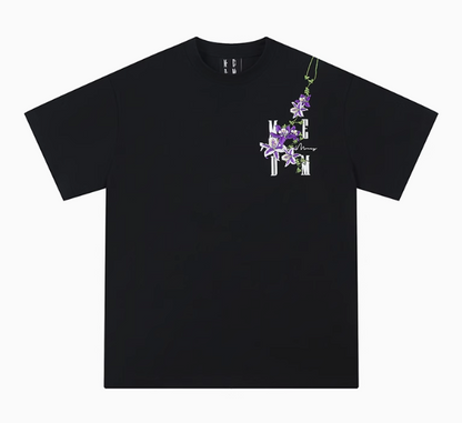 MEDM Vine and Flower Embroidered Short-sleeved T-shirt