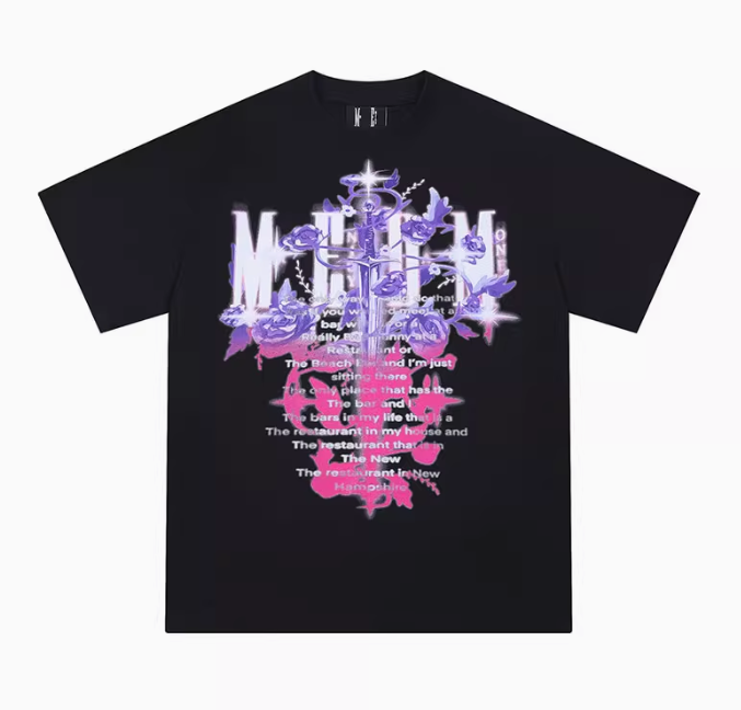 MEDM Rose and Sword Print Short-sleeve T-Shirt