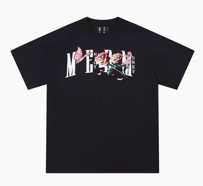 MEDM Origami Slice Rose Butterfly Embroidered Short-sleeved T-shirt