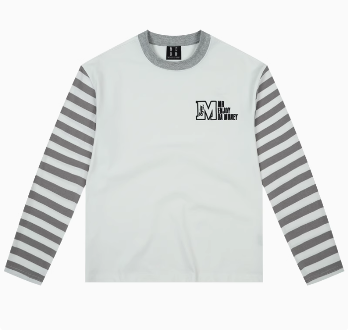 MEDM Contrast Collar Striped Long-sleeve T-Shirt
