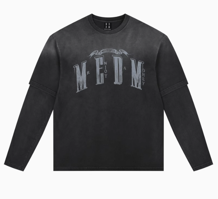 MEDM Washed Distressed Two-piece Long-sleeved T-shirt