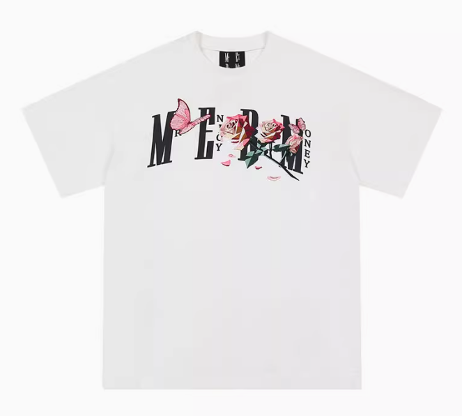 MEDM Origami Slice Rose Butterfly Embroidered Short-sleeved T-shirt