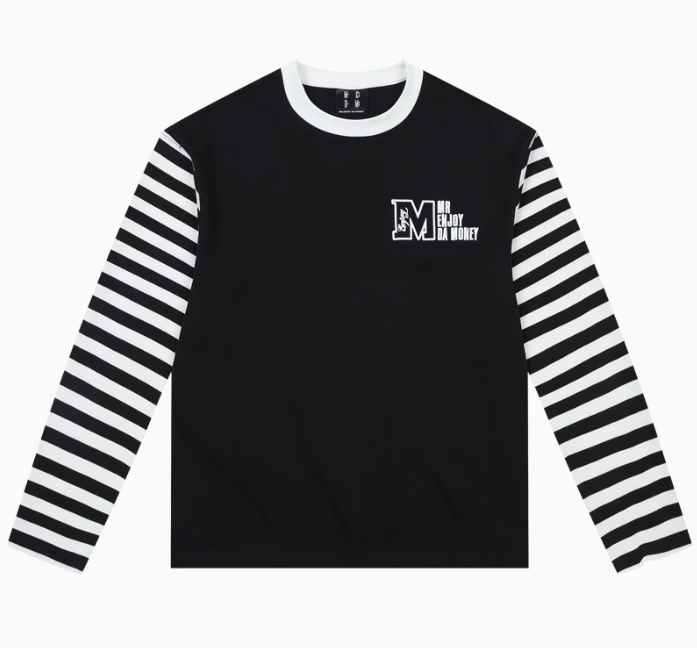 MEDM Contrast Collar Striped Long-sleeve T-Shirt
