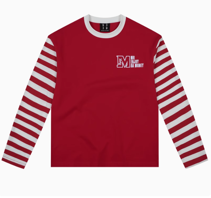 MEDM Contrast Collar Striped Long-sleeve T-Shirt