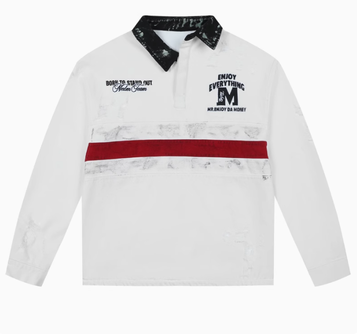 MEDM Contrast Color Striped Polo Long-sleeve T-shirt