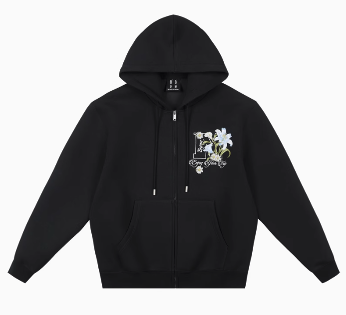 MEDM Floral Air Layer Embroidered Zip Hoodie