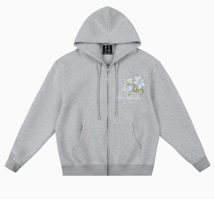 MEDM Floral Air Layer Embroidered Zip Hoodie