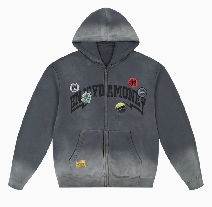 MEDM Hunting Theme Distressed Washed Zipper Hoodie