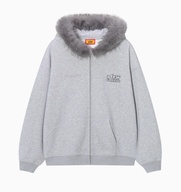 AFGK Retro Fur Collar Embroidered Hooded Cardigan Sweatshirt