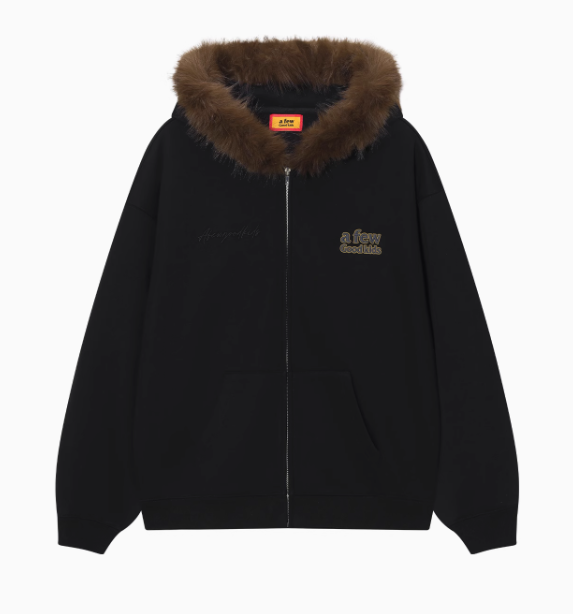 AFGK Retro Fur Collar Embroidered Hooded Cardigan Sweatshirt