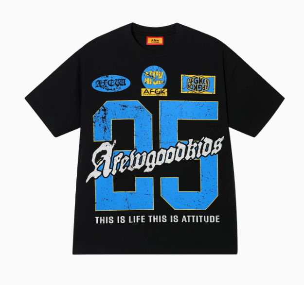 AFGK Retro Distressed Logo Print Short-sleeved T-shirt