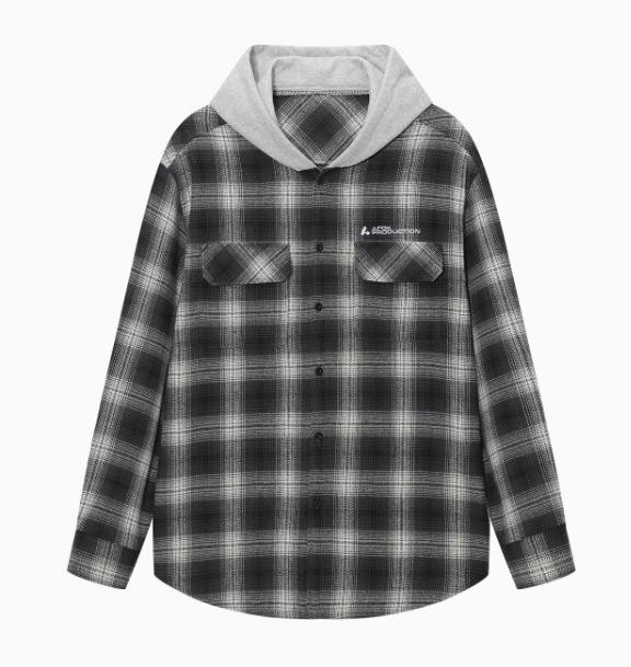 AFGK Vintage Plaid Hooded Long-sleeved Shirt