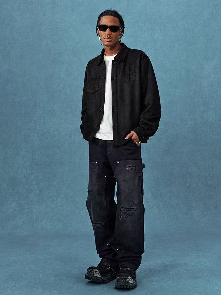 MEDM  Basic Logo Suede Shirt Jacket