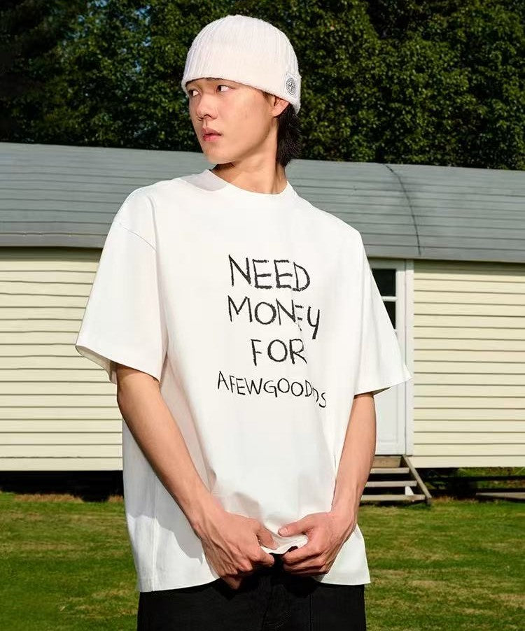 AFGK NEED MONEY Handwritten Slogan Short-sleeved T-shirt