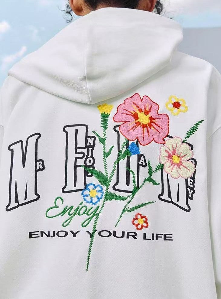 MEDM Chain Embroidered Flower Large M Zipper Hoodie
