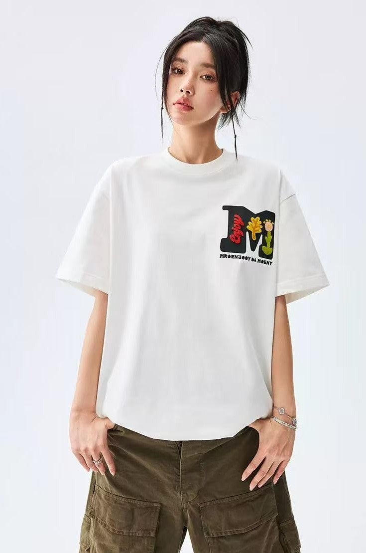 MEDM Toothbrush Embroidered Floral Short-sleeved T-shirt