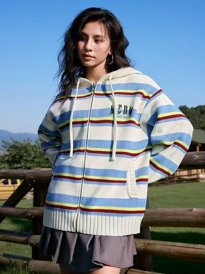 MEDM Color Striped Hooded Sweater