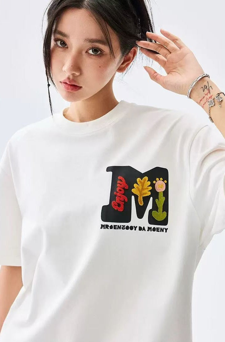 MEDM Toothbrush Embroidered Floral Short-sleeved T-shirt