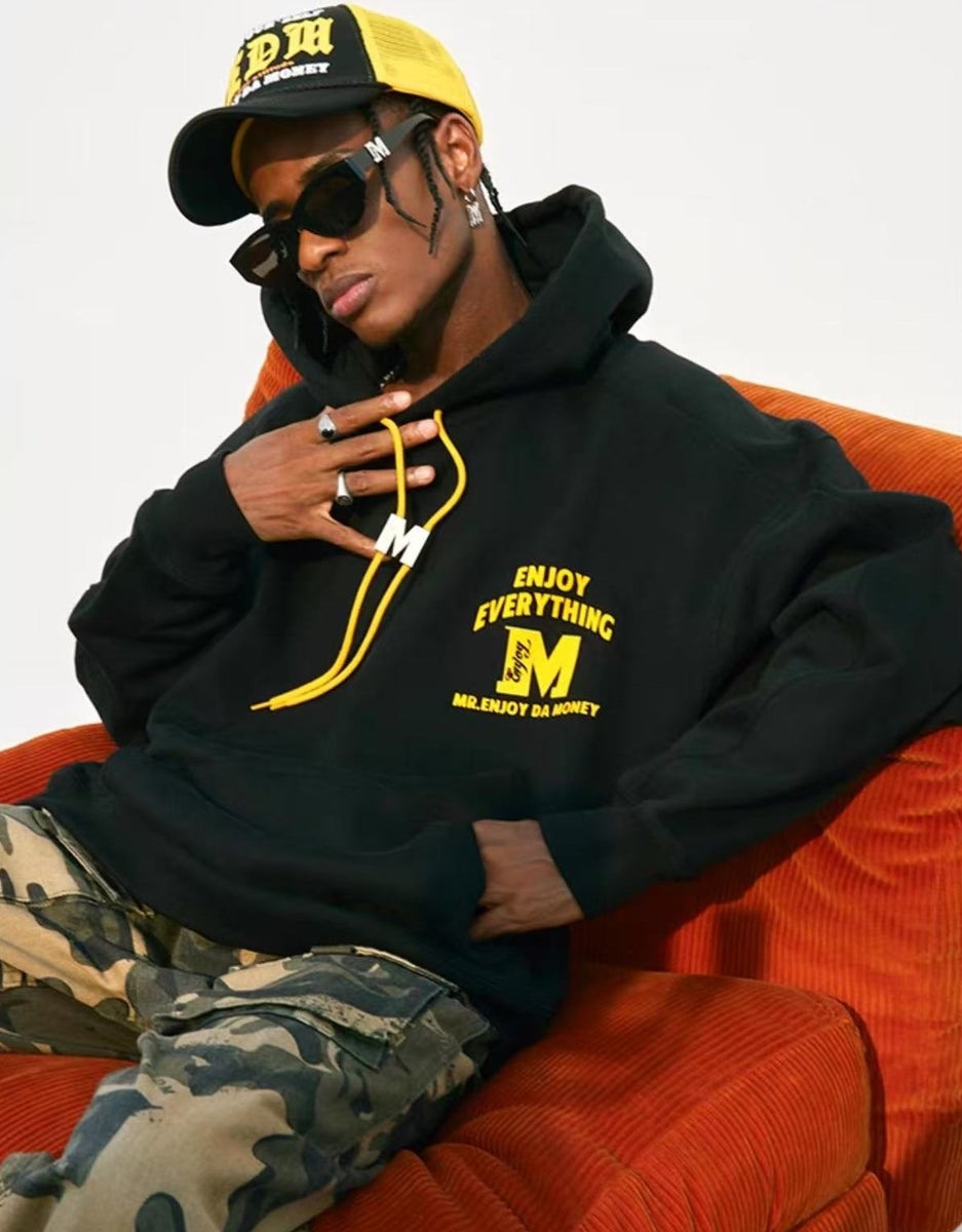 MEDM M Button Drawstring with Letter Print Hoodie