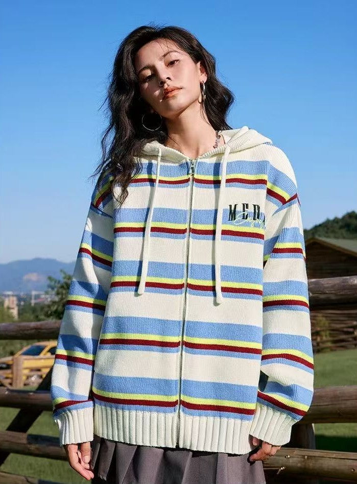 MEDM Color Striped Hooded Sweater
