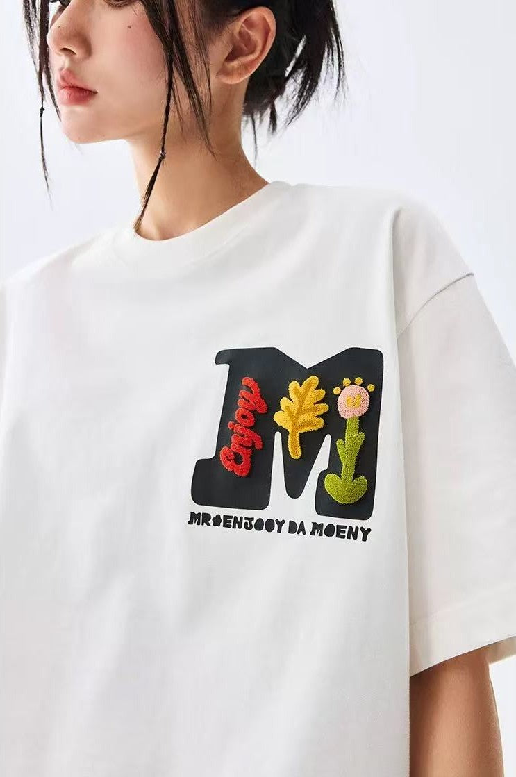 MEDM Toothbrush Embroidered Floral Short-sleeved T-shirt