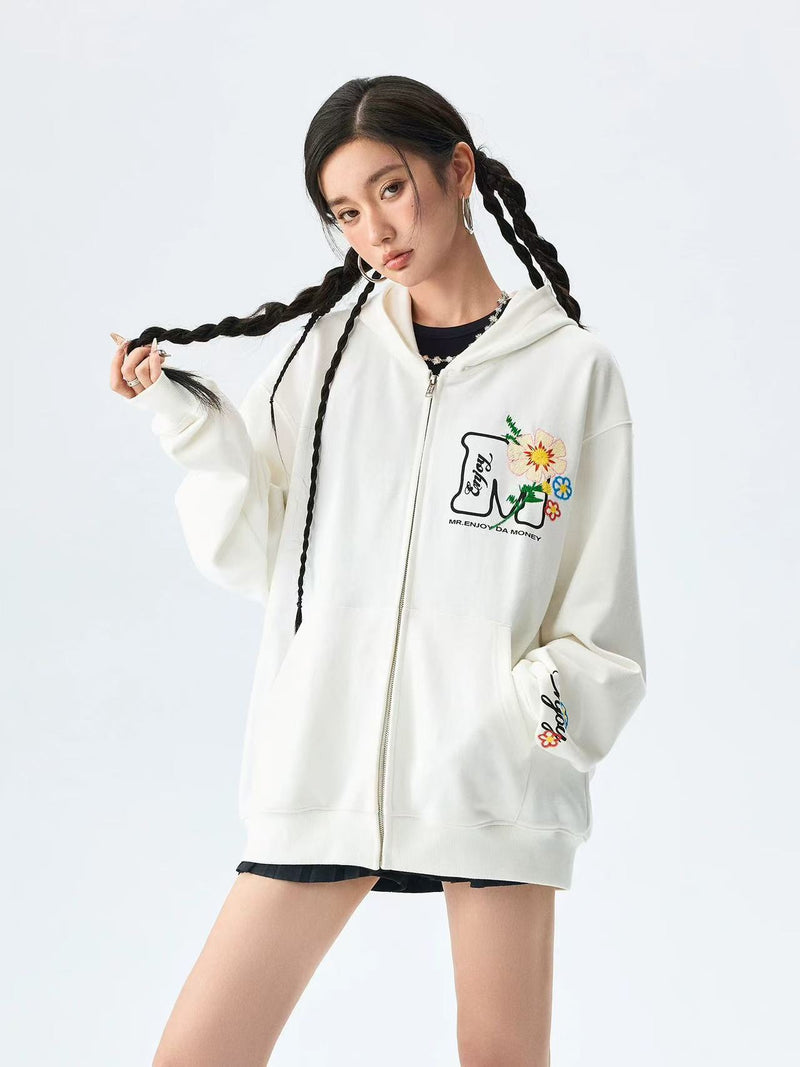 MEDM Chain Embroidered Flower Large M Zipper Hoodie