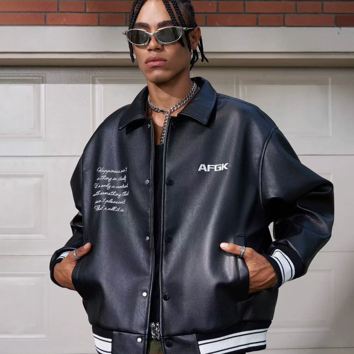 AFGK Star Angel Embroidered Leather Jacket