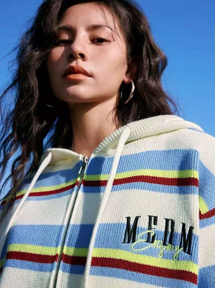 MEDM Color Striped Hooded Sweater