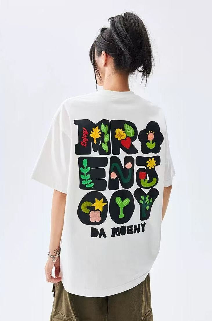 MEDM Toothbrush Embroidered Floral Short-sleeved T-shirt