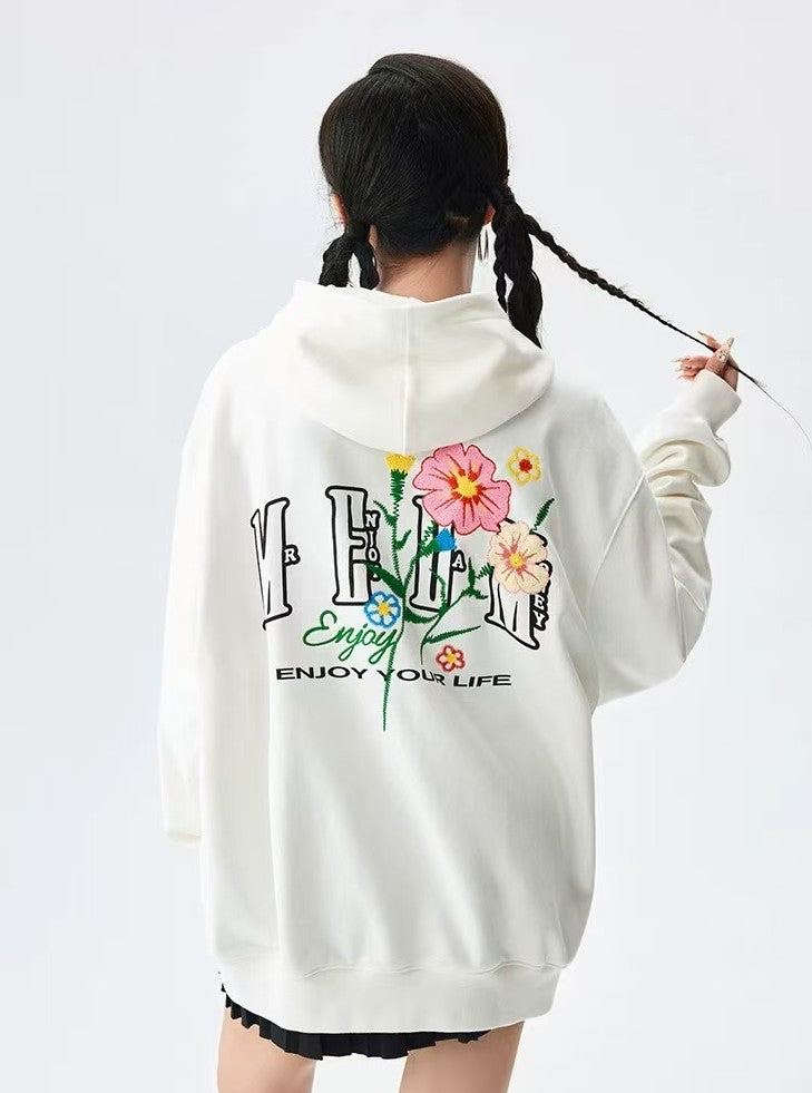 MEDM Chain Embroidered Flower Large M Zipper Hoodie