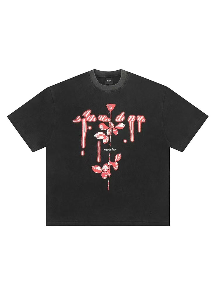 ACHOCK Washed Distressed 3D Luminous Printed T-shirt