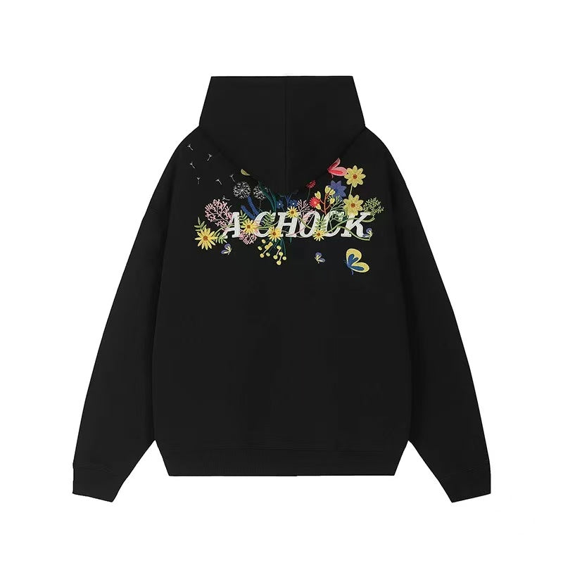ACHOCK Heavy Floral Embroidered Zipper Sweatshirt