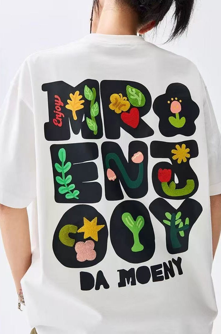 MEDM Toothbrush Embroidered Floral Short-sleeved T-shirt