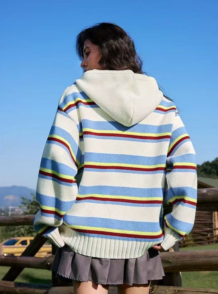 MEDM Color Striped Hooded Sweater