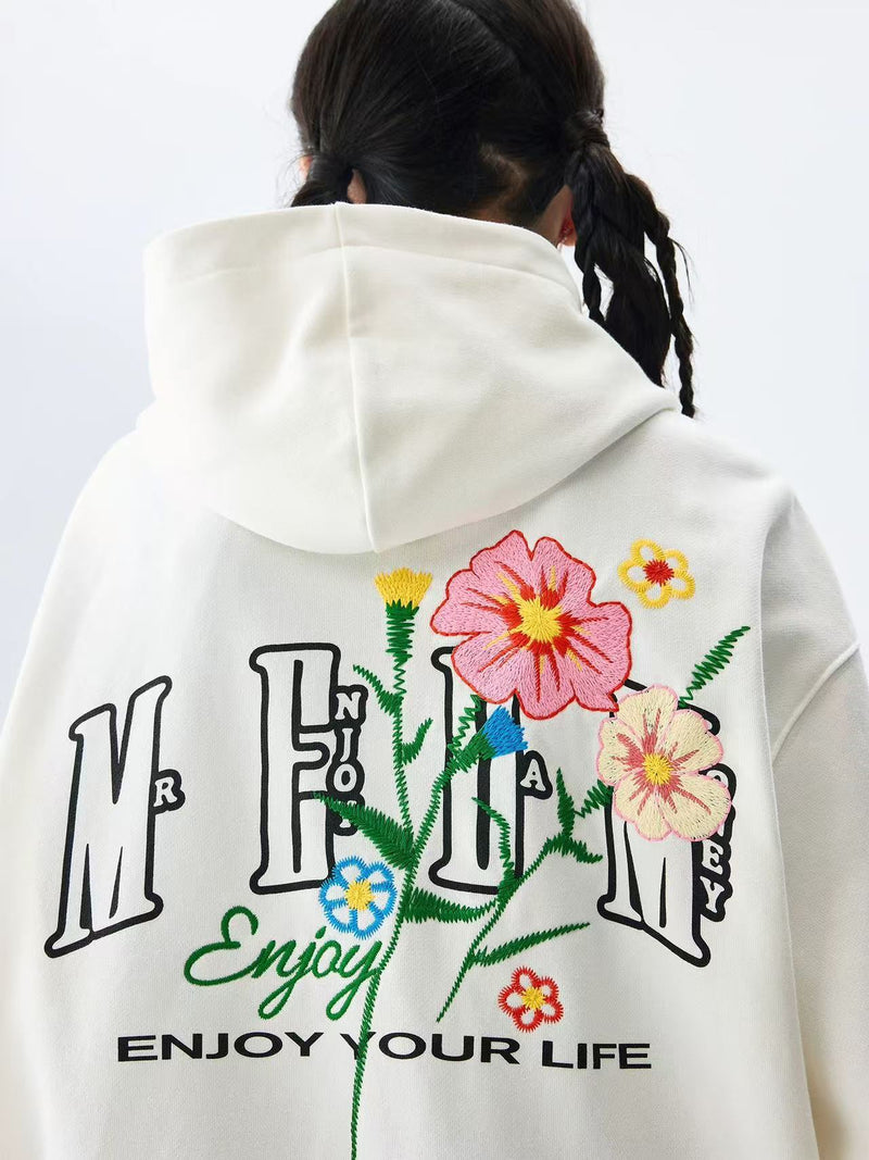 MEDM Chain Embroidered Flower Large M Zipper Hoodie