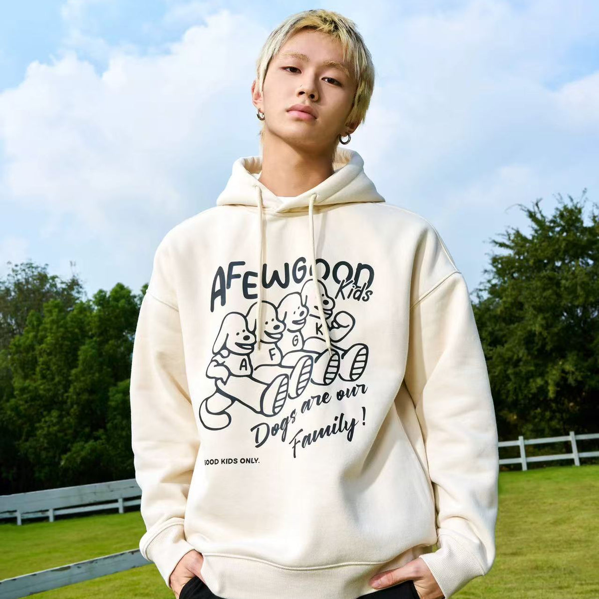 AFGK  Friendly Puppy Cartoon Plush Hoodie