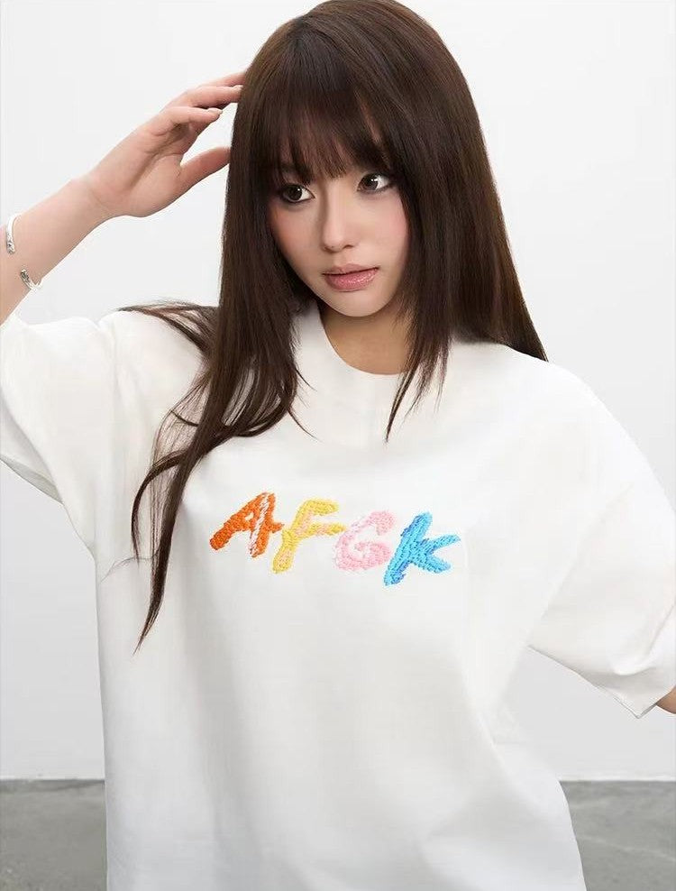 AFGK Colorful Logo Embroidered Short-sleeved T-shirt