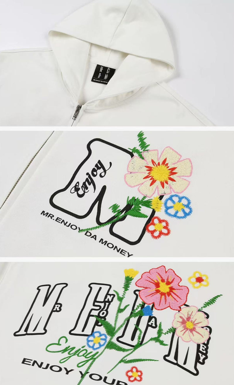 MEDM Chain Embroidered Flower Large M Zipper Hoodie