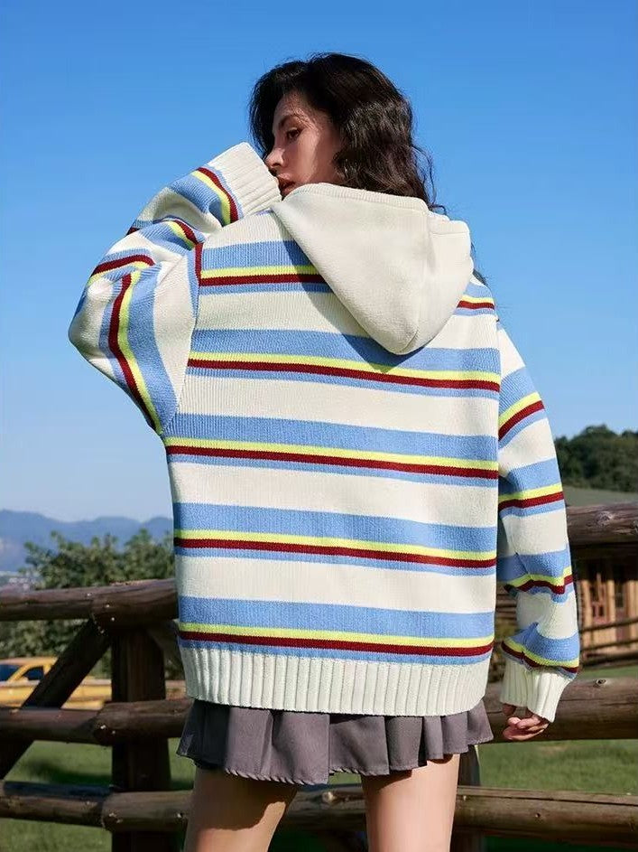 MEDM Color Striped Hooded Sweater