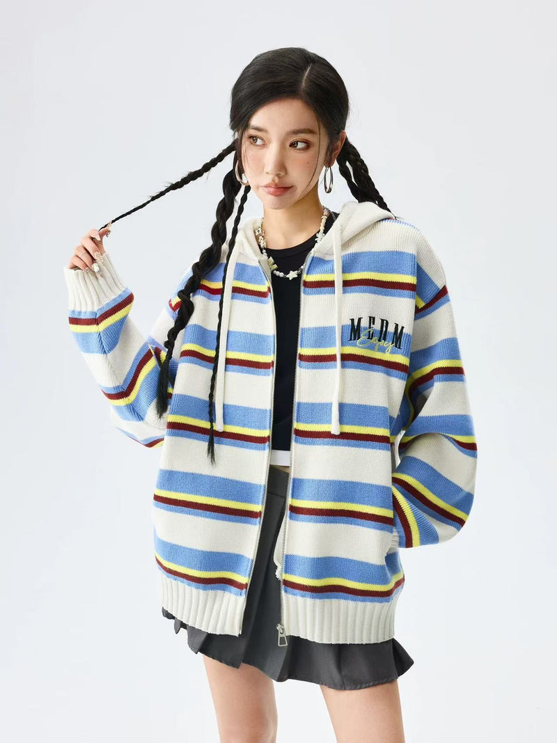 MEDM Color Striped Hooded Sweater